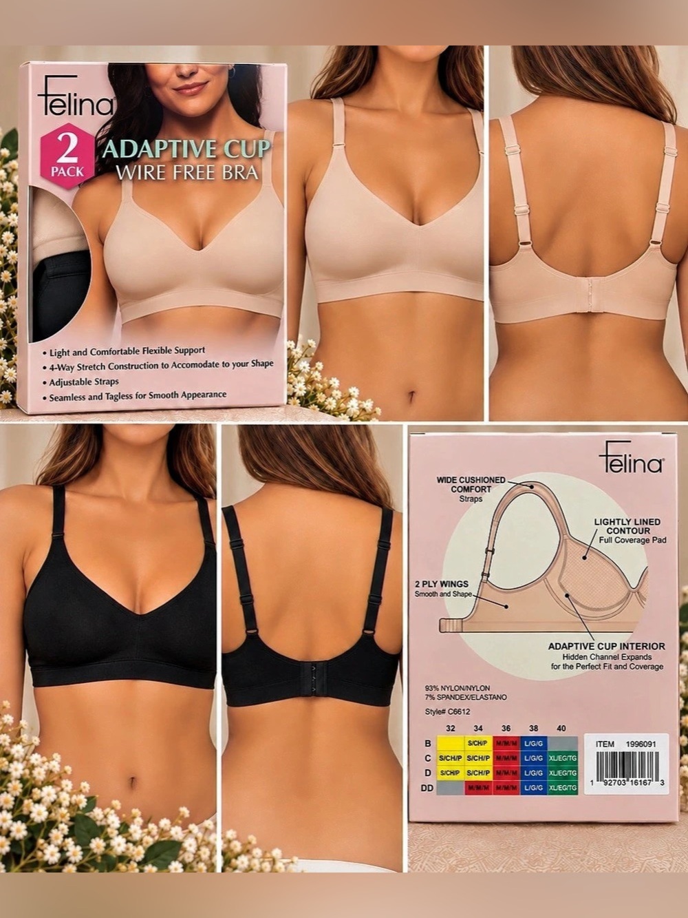 Felina Adaptive Cup Wire Free Bra Wire-Free Bra Size NWT